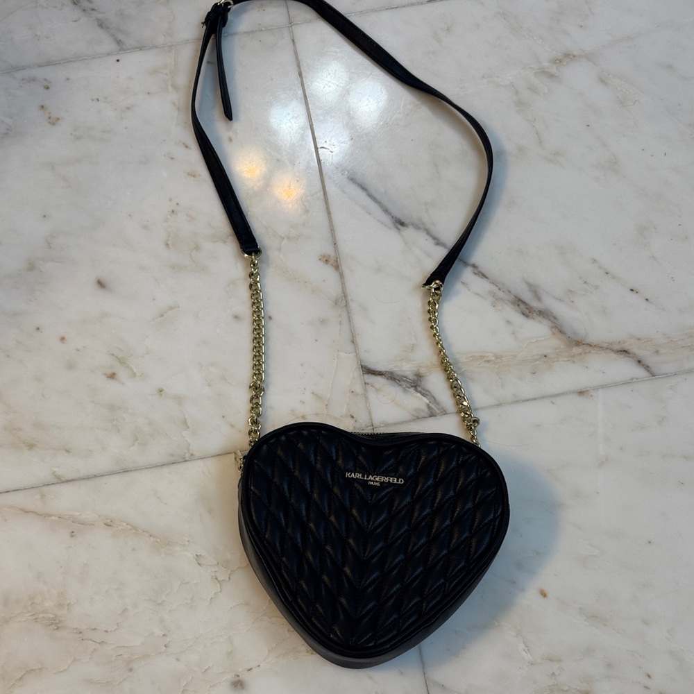 Karl Lagerfeld Black Quilted Heart Crossbody Bag